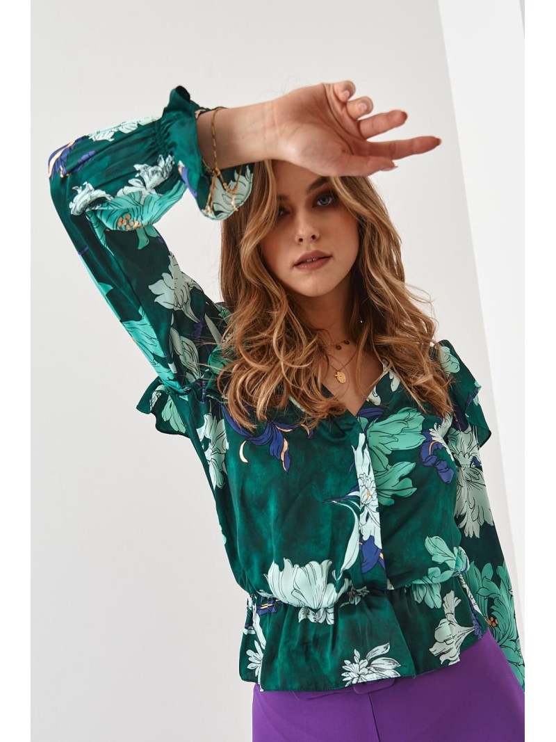 Bluza plic casual cu motive vegetale, verde inchis 20250 - Magazin online - Boutique